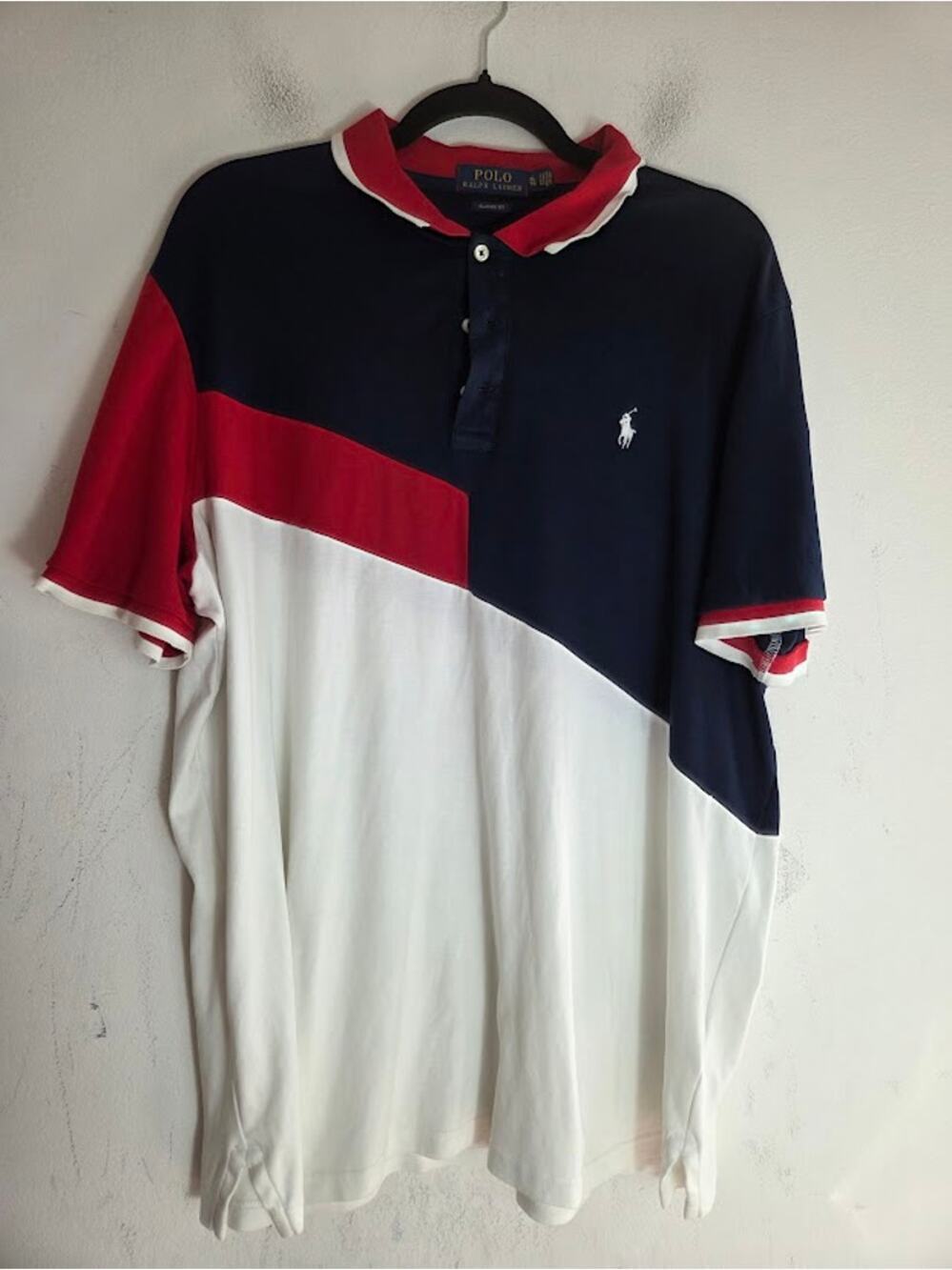 Polo Ralph Lauren Men Classic Red Blue Color-Block Soft Cotton Pony Polo Shirt